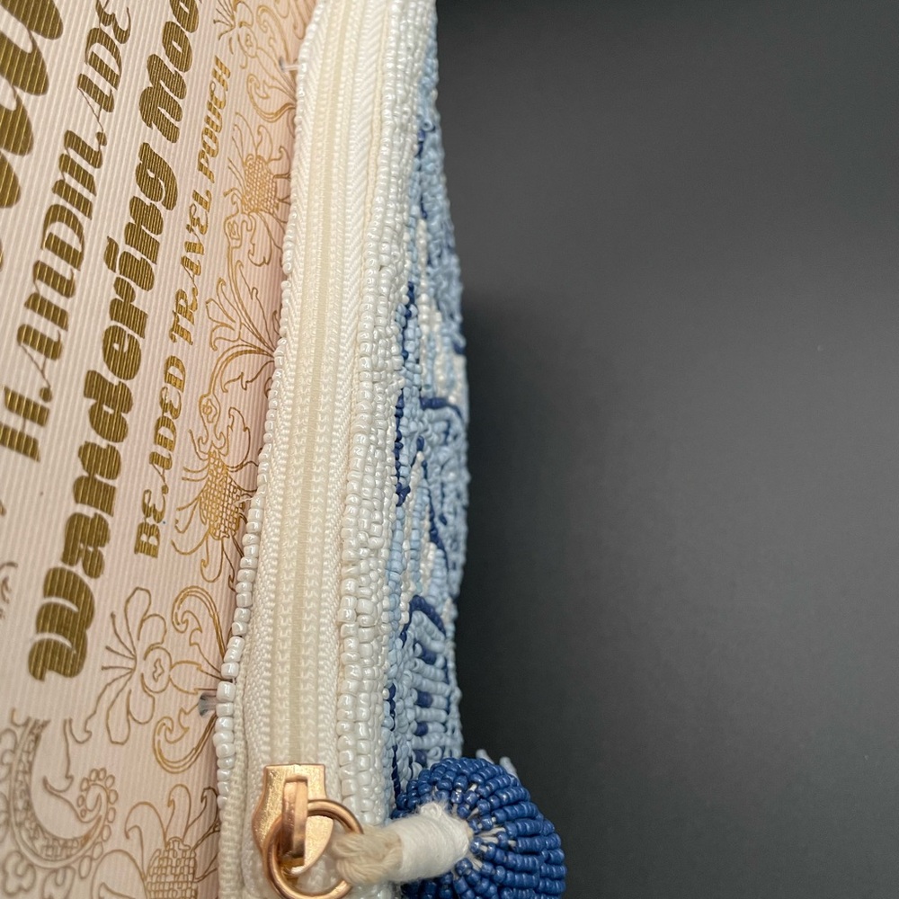 Wandering Moon Beaded Sardine Pouch Coin Purse Blue White Handmade In INDIA - Picture 4 of 5